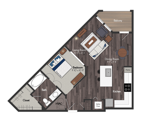 Floor plan for studio, 1 bath, 681 sqft